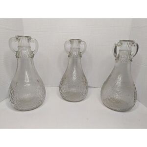 Set of 3 White House Vinegar Glass Crackling & Cabbage Rose Decanter Bottle